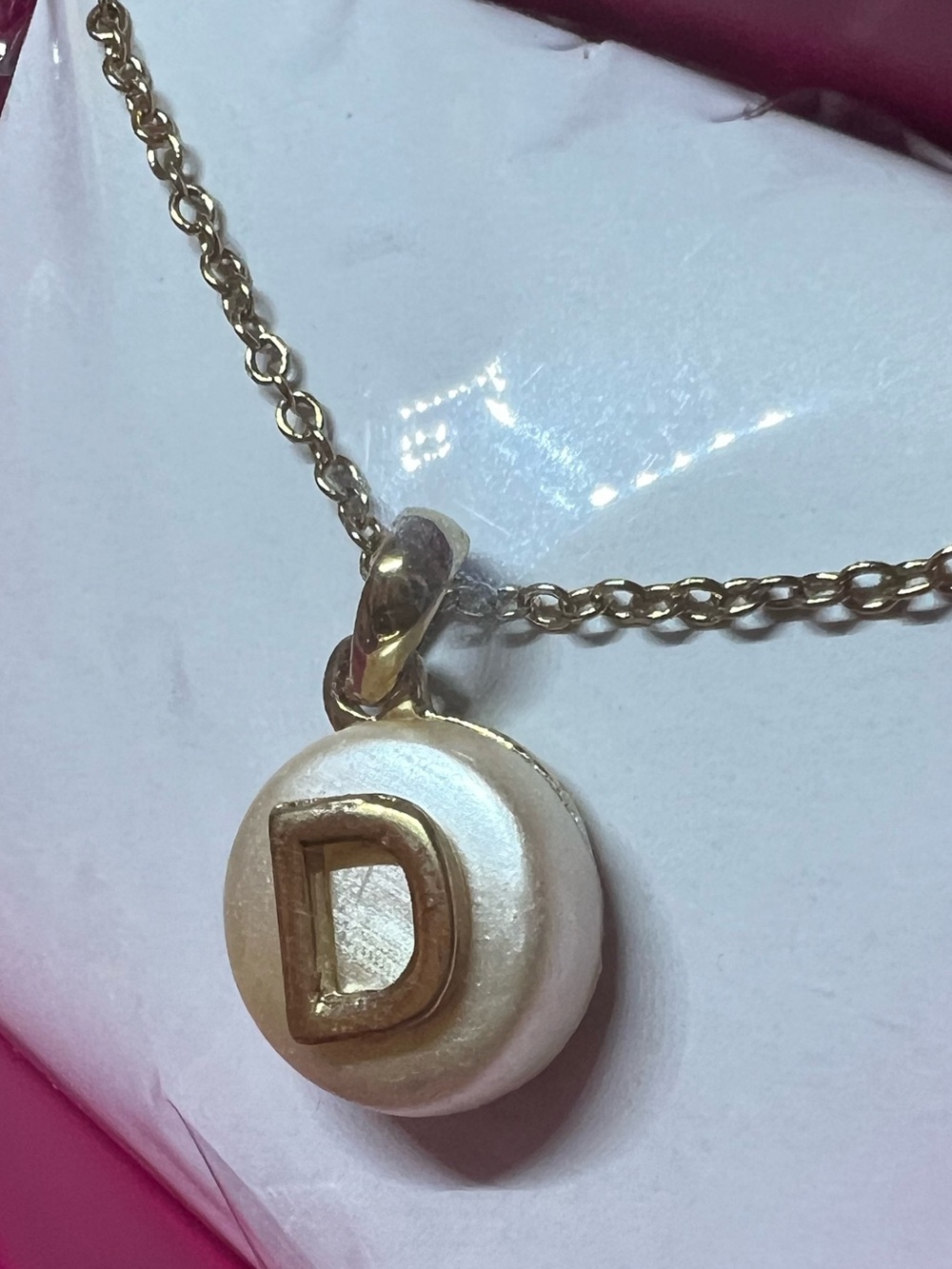 Gold Initial 'D' Pendant Necklace - Gold and Cream